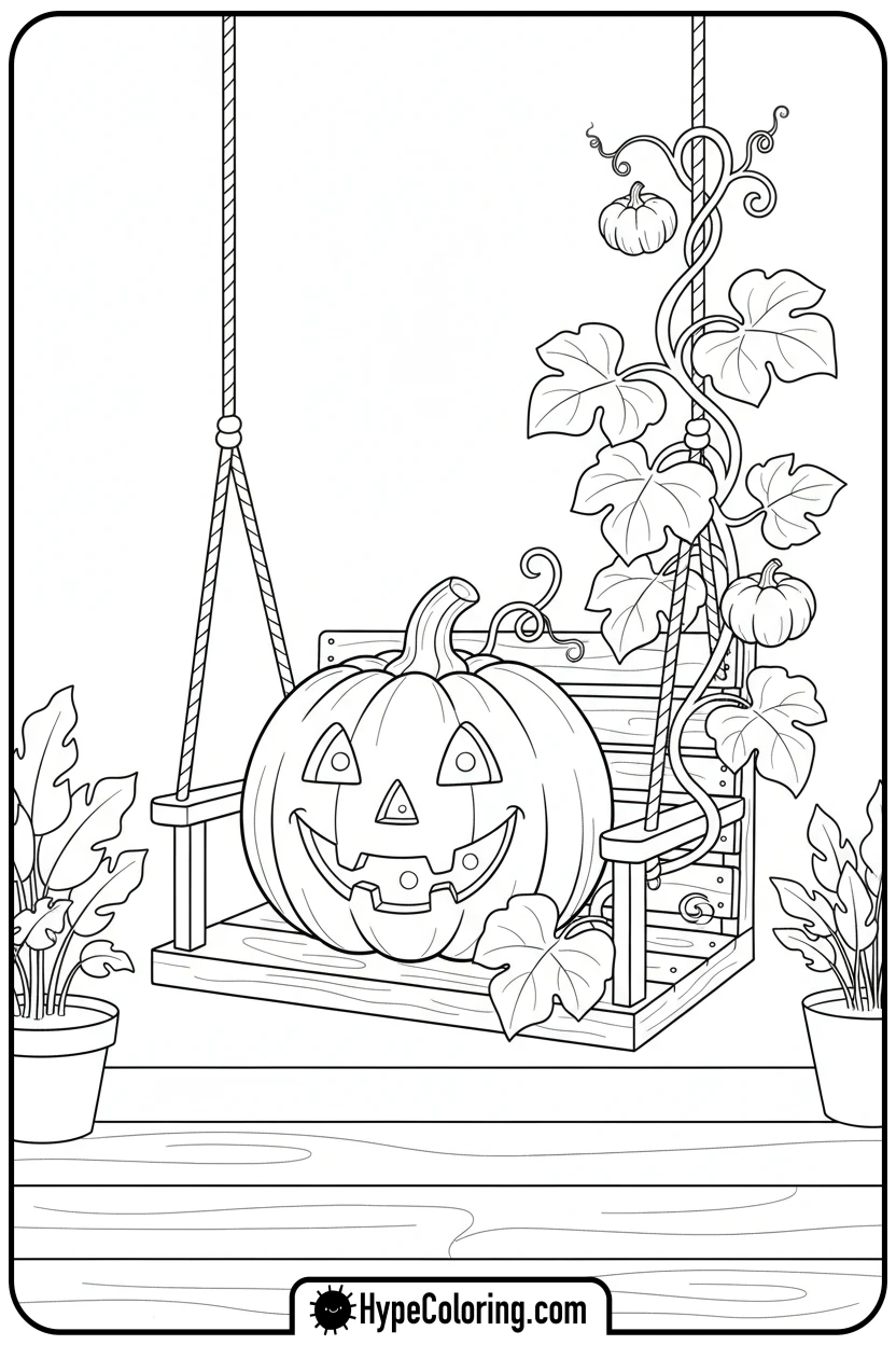 jack-o-lantern-on-porch-swing - jack o lantern coloring pages