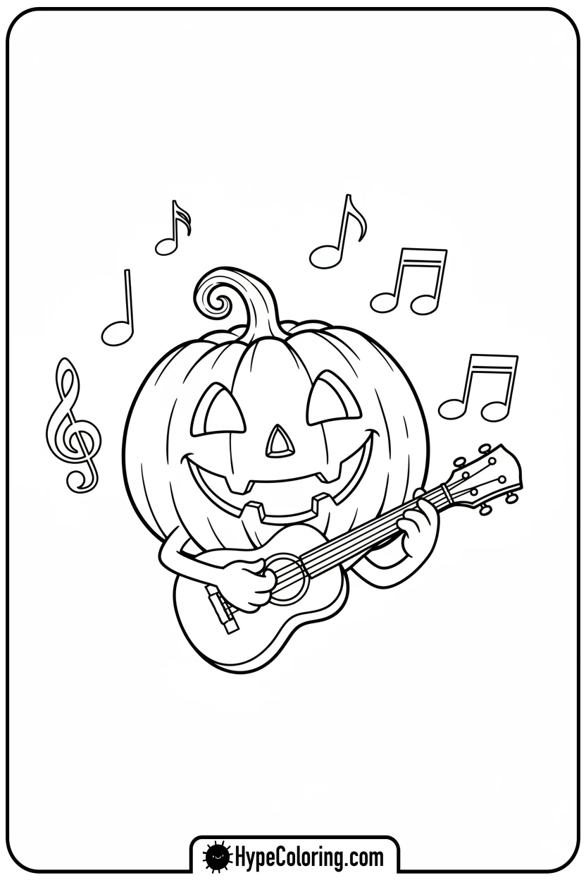 jack-o-lantern-playing-ukulele - jack o lantern coloring pages