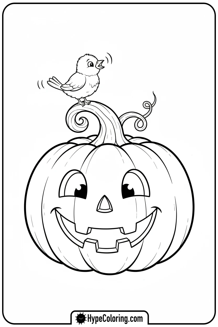 jack-o-lantern-with-tiny-bird - jack o lantern coloring pages