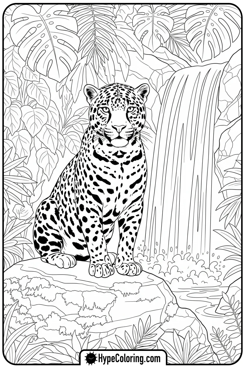 jaguar-by-waterfall - jaguar coloring pages