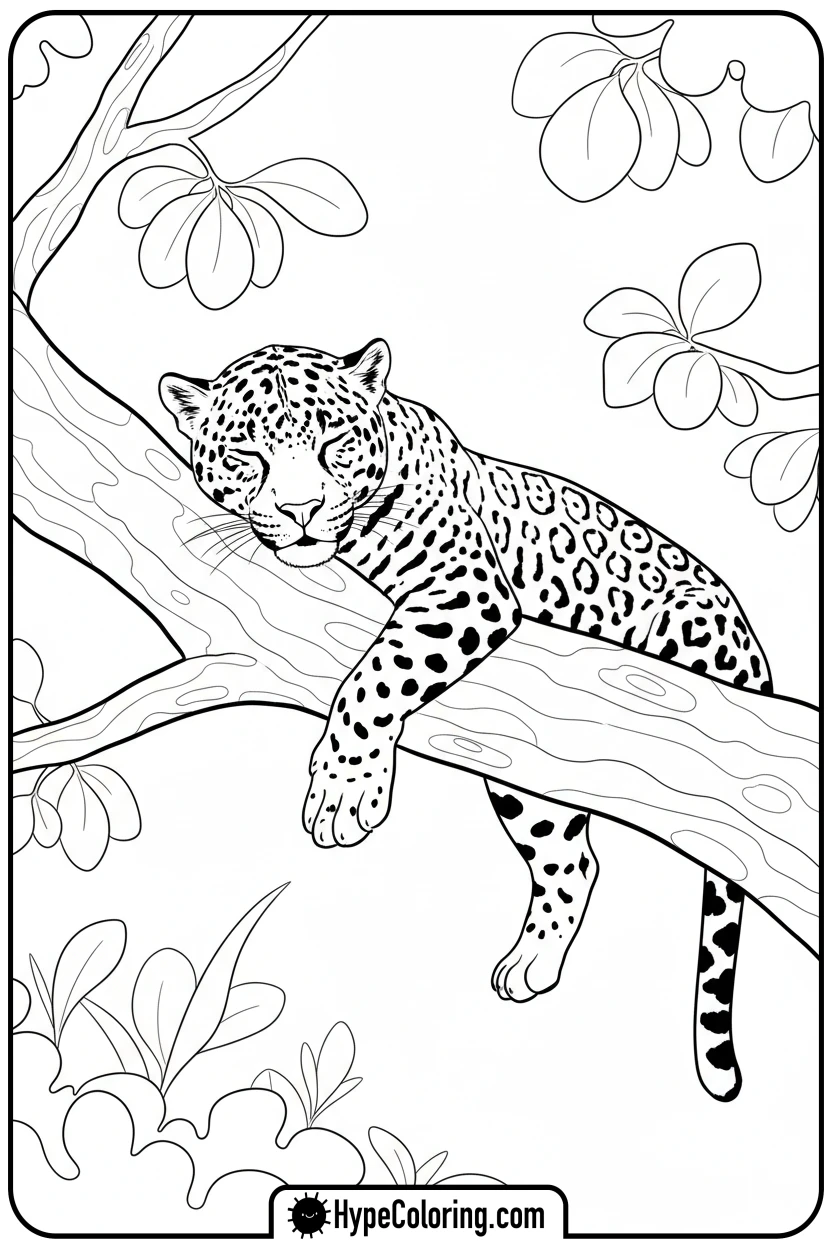 jaguar-lounging-on-branch - jaguar coloring pages