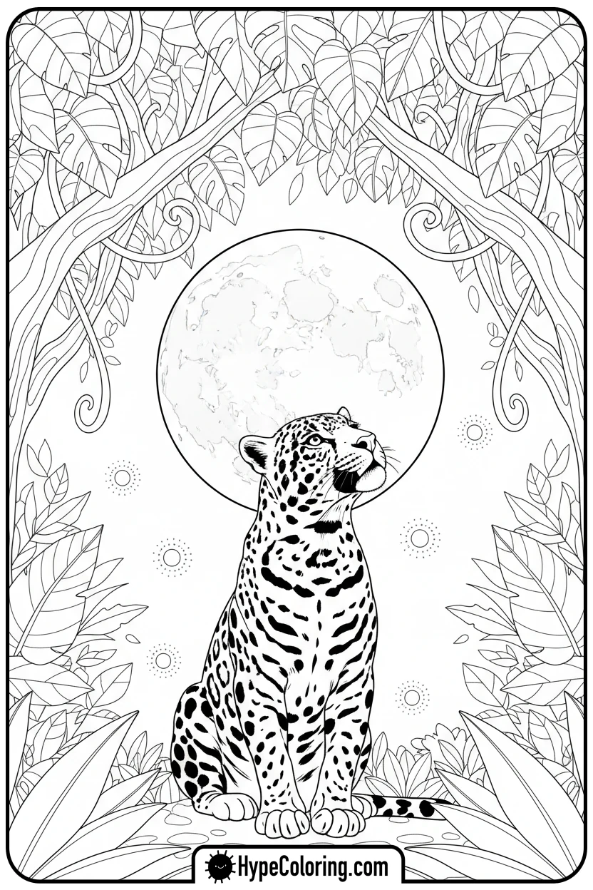 jaguar-under-moonlight - jaguar coloring pages