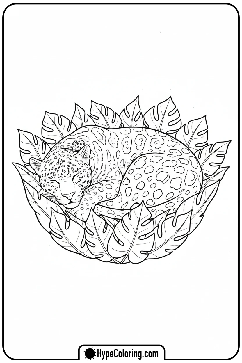 sleeping-jaguar-curled-up - jaguar coloring pages