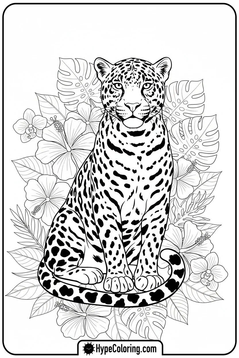 jaguar-in-flower-field - jaguar coloring pages