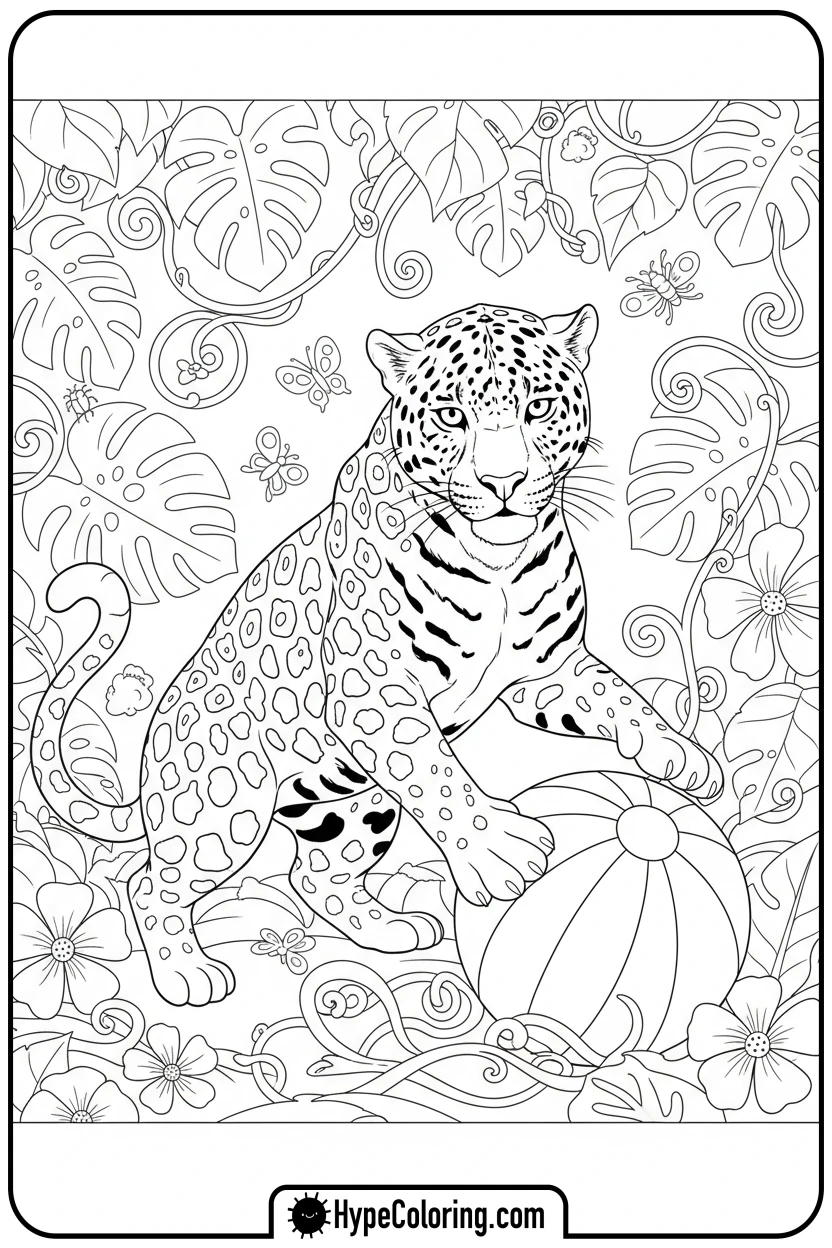 jaguar-playing-with-ball - jaguar coloring pages