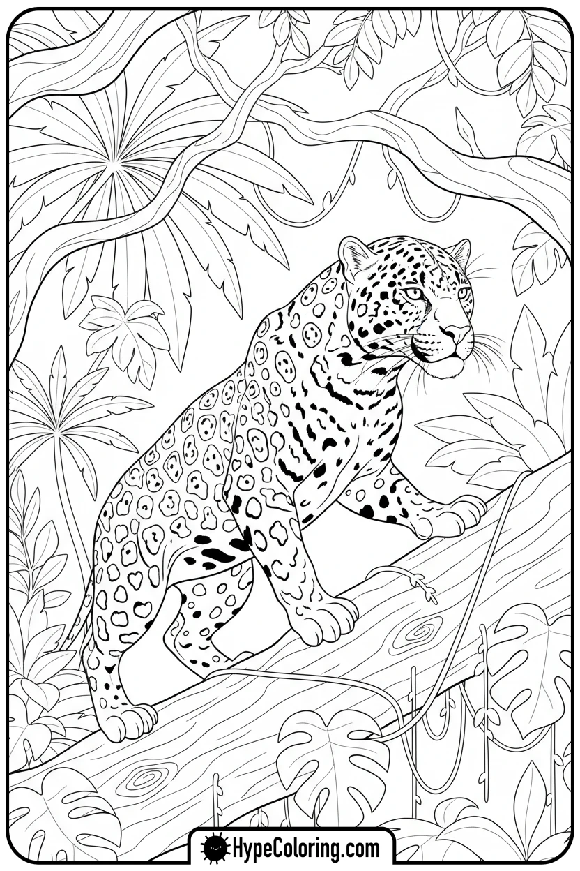 jaguar-on-fallen-log - jaguar coloring pages