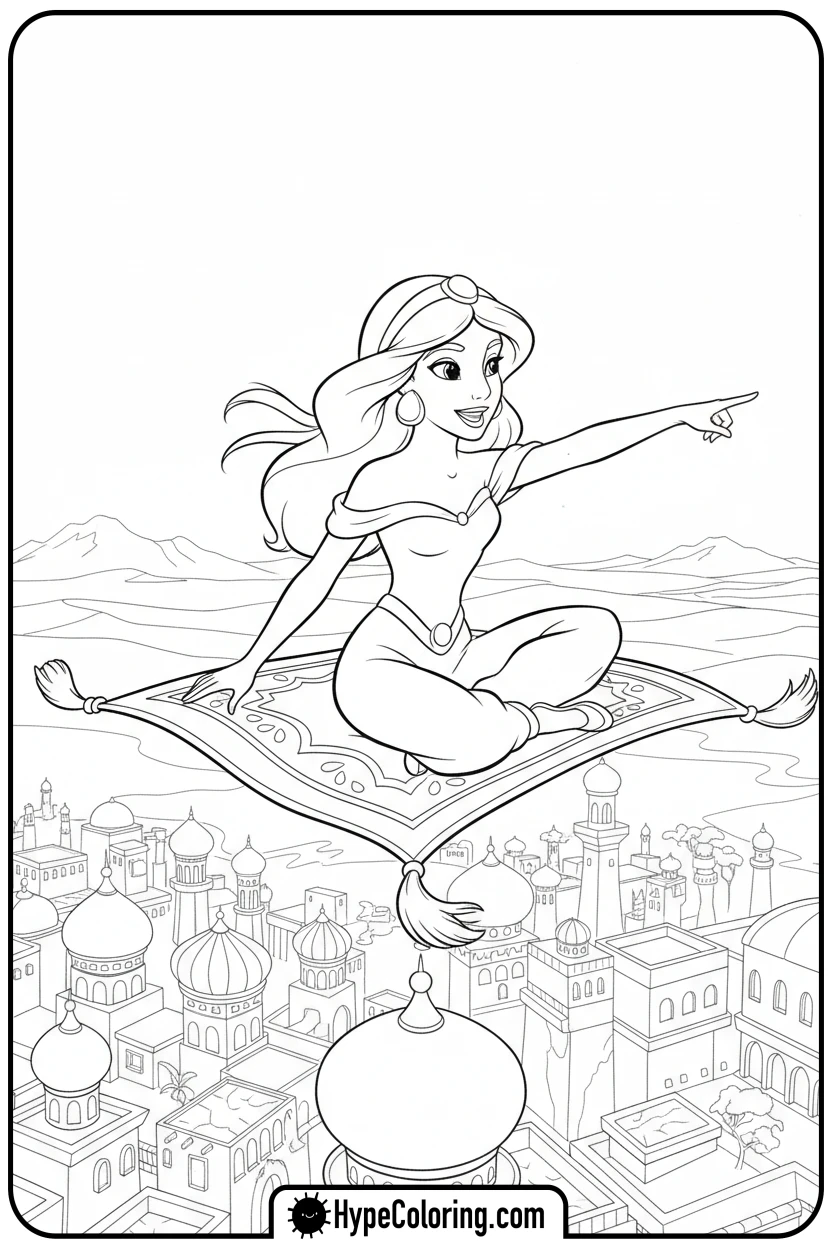 jasmine-flying-on-magic-carpet - jasmine coloring page