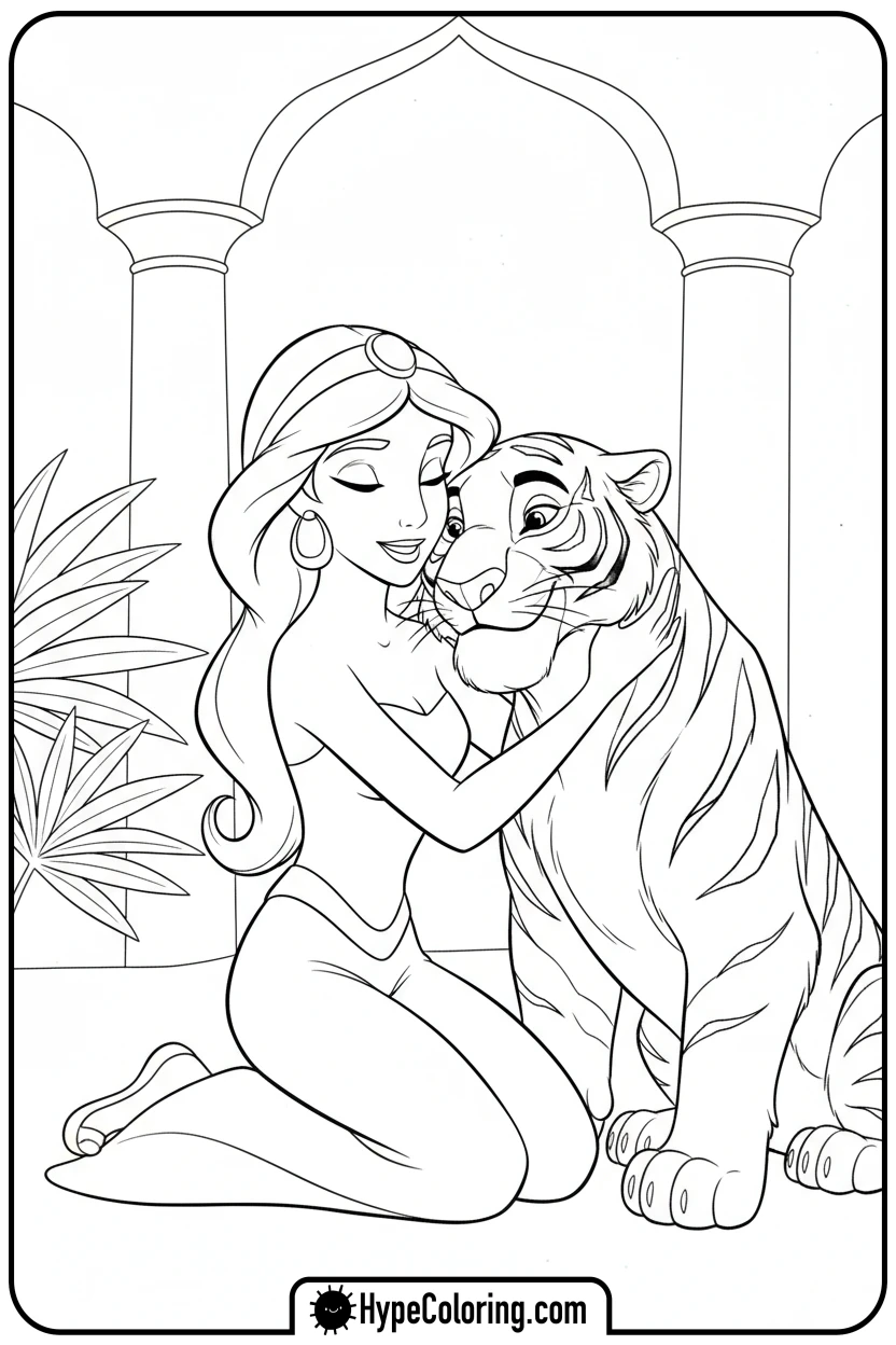 jasmine-hugging-rajah-the-tiger - jasmine coloring page