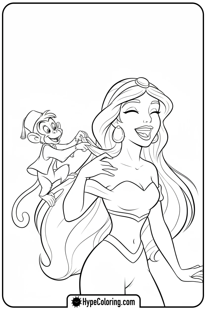 jasmine-with-abu-on-shoulder - jasmine coloring page