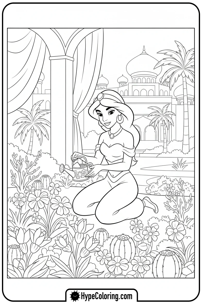 jasmine-watering-garden-flowers - jasmine coloring page