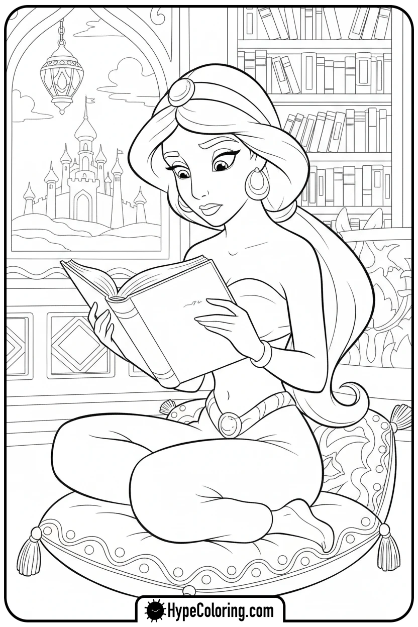 jasmine-reading-a-book - jasmine coloring page