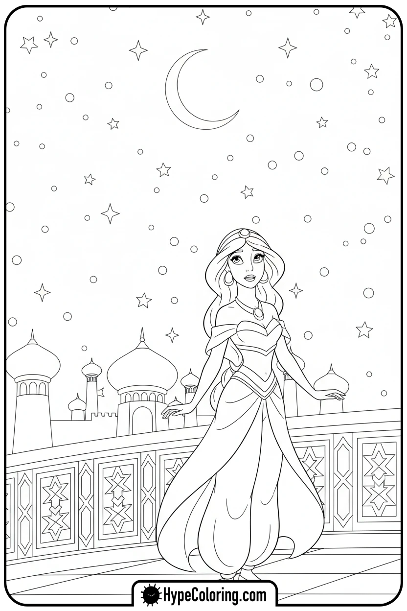 jasmine-stargazing-from-balcony - jasmine coloring page