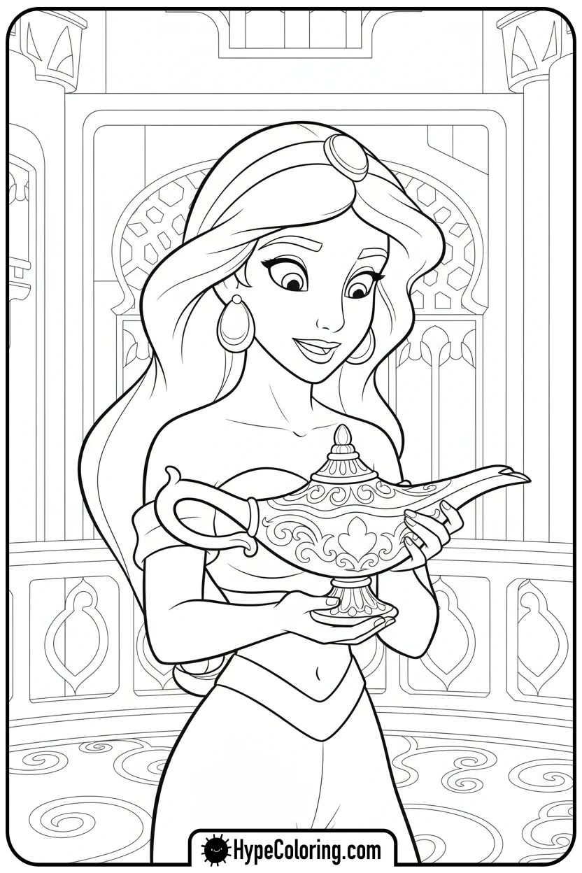 jasmine-holding-magic-lamp - jasmine coloring page