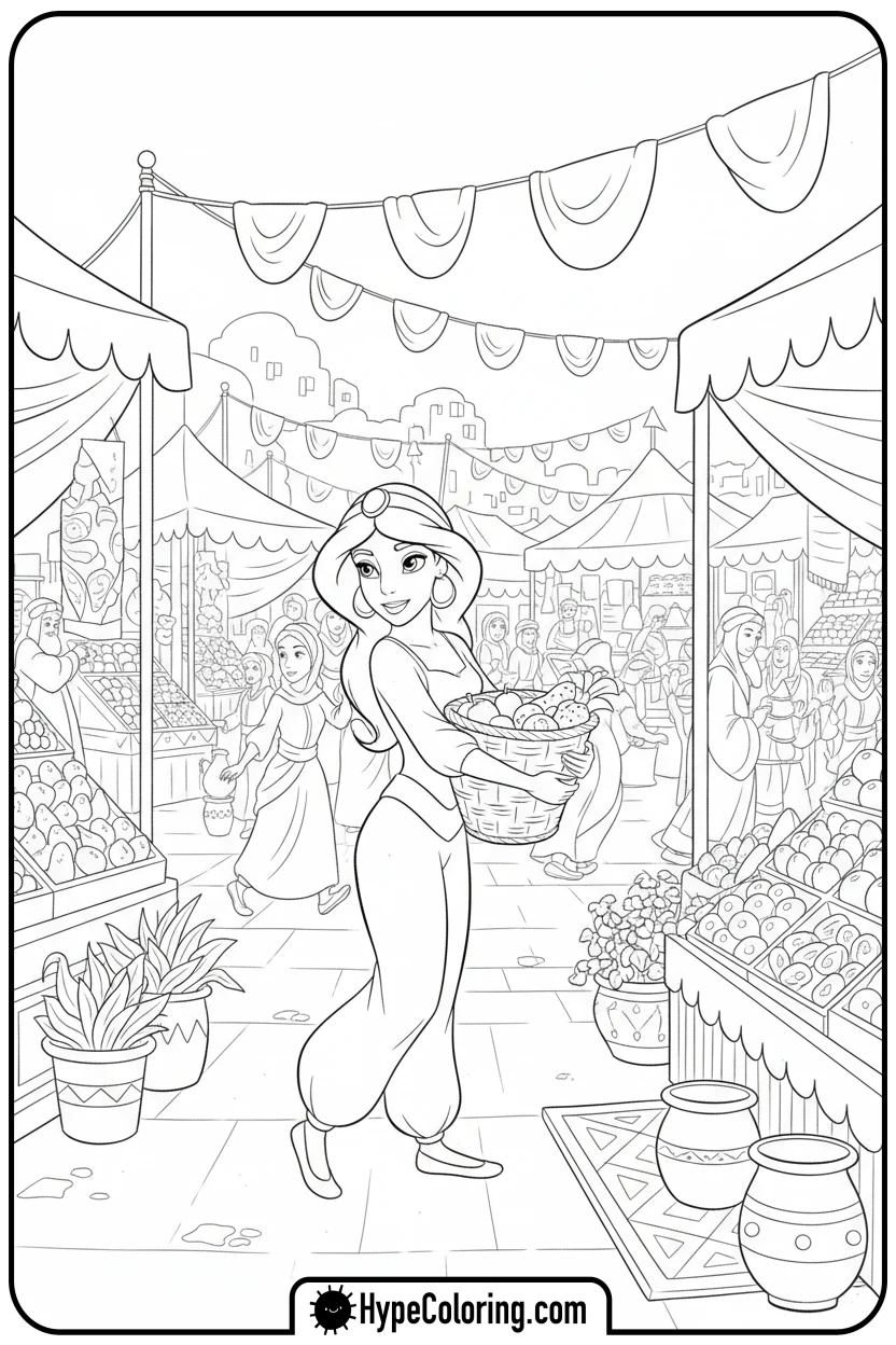 jasmine-in-marketplace - jasmine coloring page