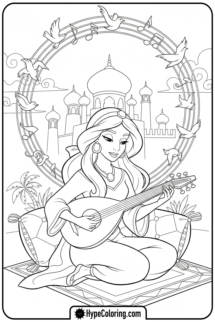 jasmine-playing-music-instrument - jasmine coloring page