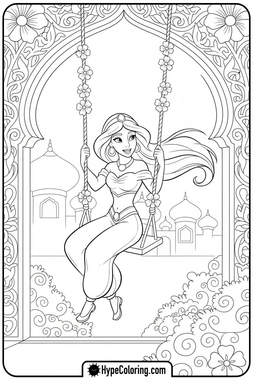 jasmine-on-a-garden-swing - jasmine coloring page