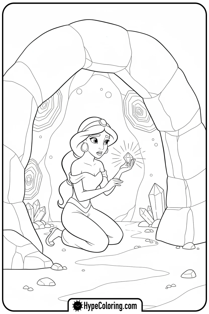 jasmine-exploring-a-cave - jasmine coloring page