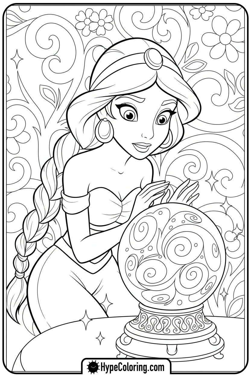 jasmine-looking-into-crystal-ball - jasmine coloring page