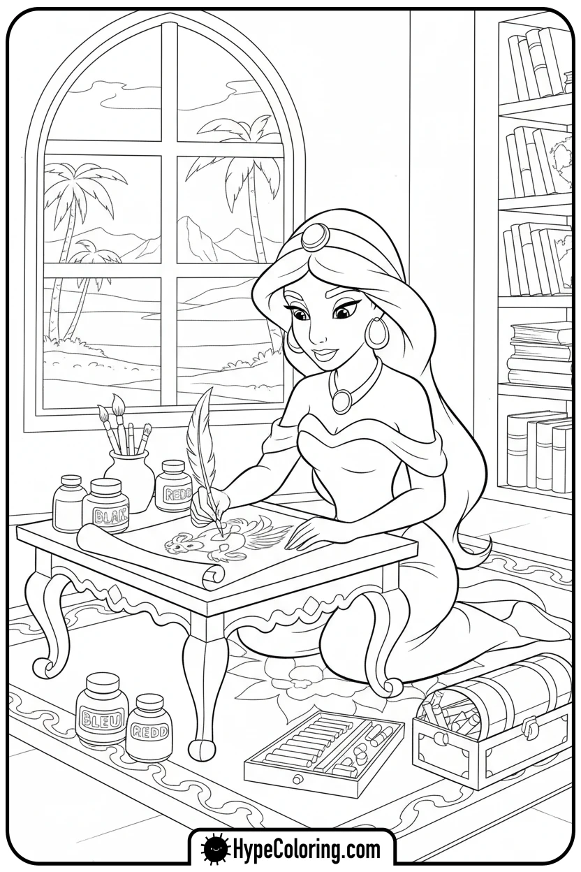 jasmine-sketching-with-quill - jasmine coloring page