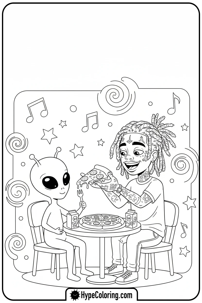 juice-wrld-sharing-pizza-with-alien - juice wrld color page