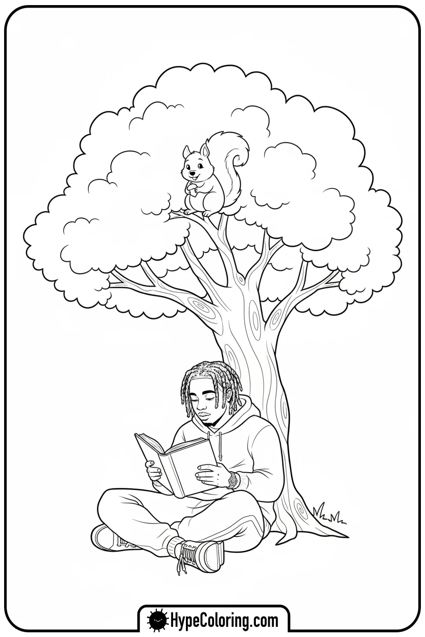 juice-wrld-reading-under-tree - juice wrld color page