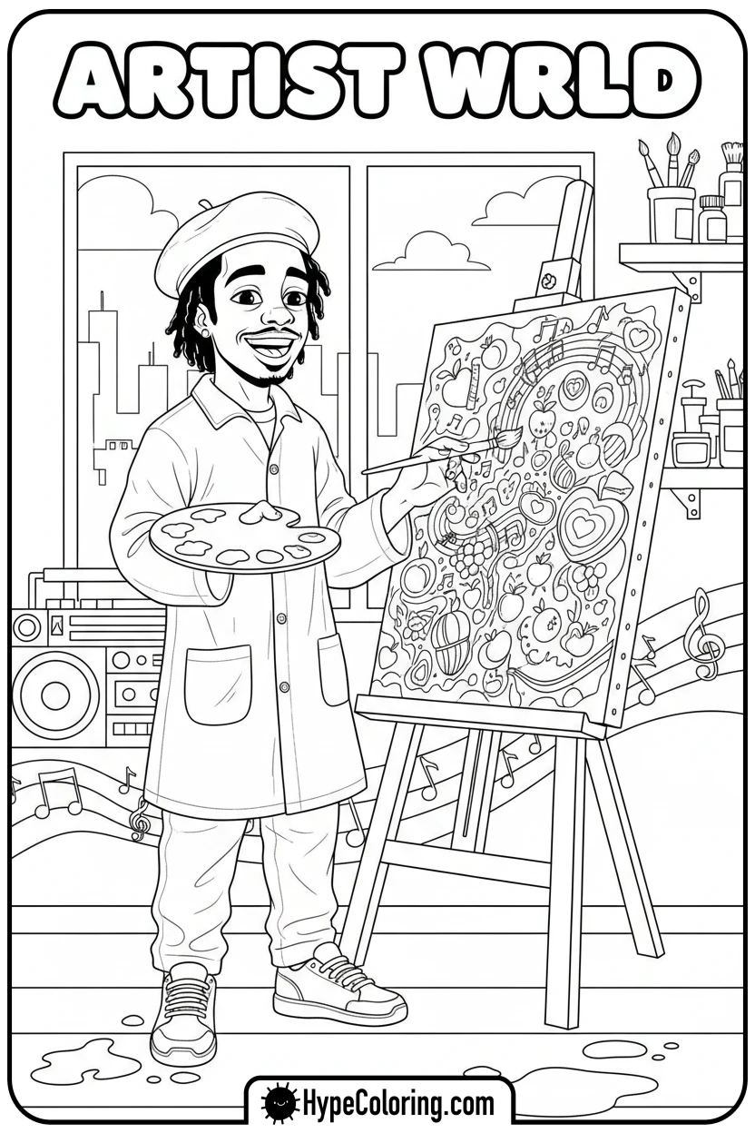 juice-wrld-painting-on-easel - juice wrld color page