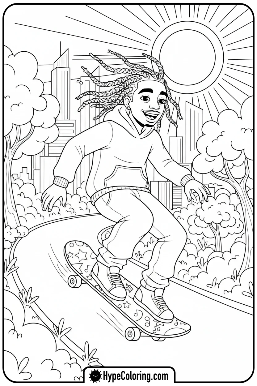 juice-wrld-skateboarding - juice wrld color page