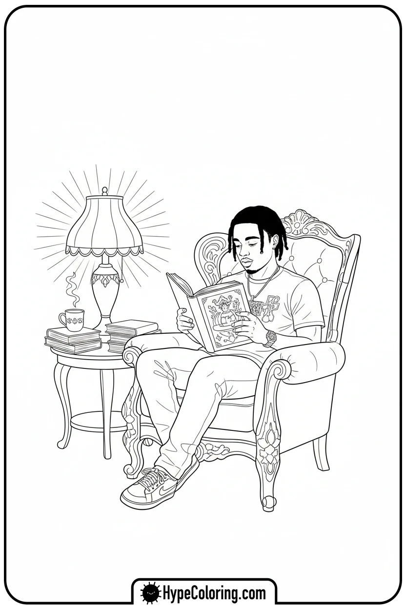 juice-wrld-reading-in-armchair - juice wrld color page