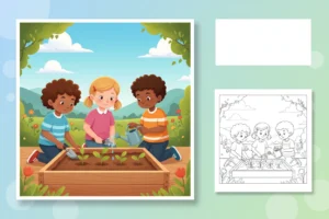 children-carefully-planting-small-saplings - juneteenth coloring pages