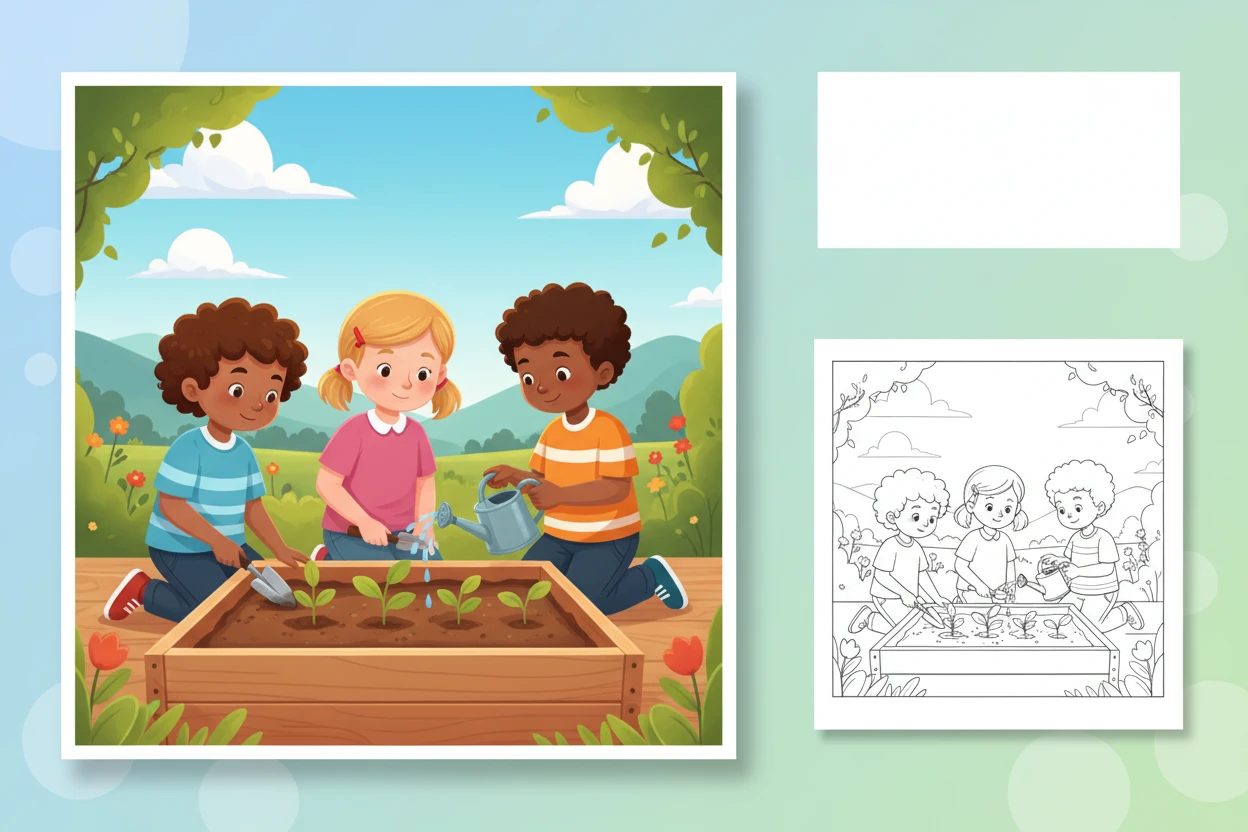 children-carefully-planting-small-saplings - juneteenth coloring pages