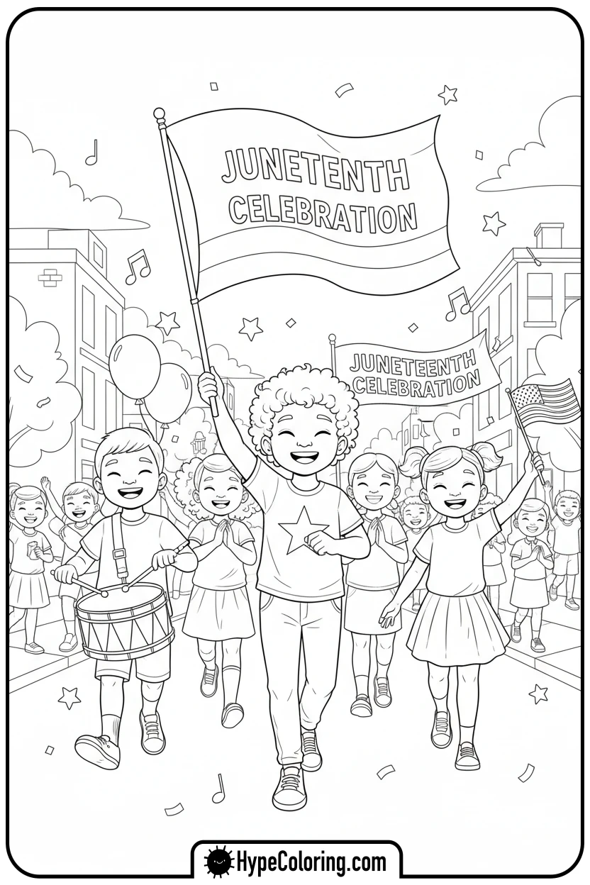 children-marching-in-juneteenth-parade - juneteenth coloring pages