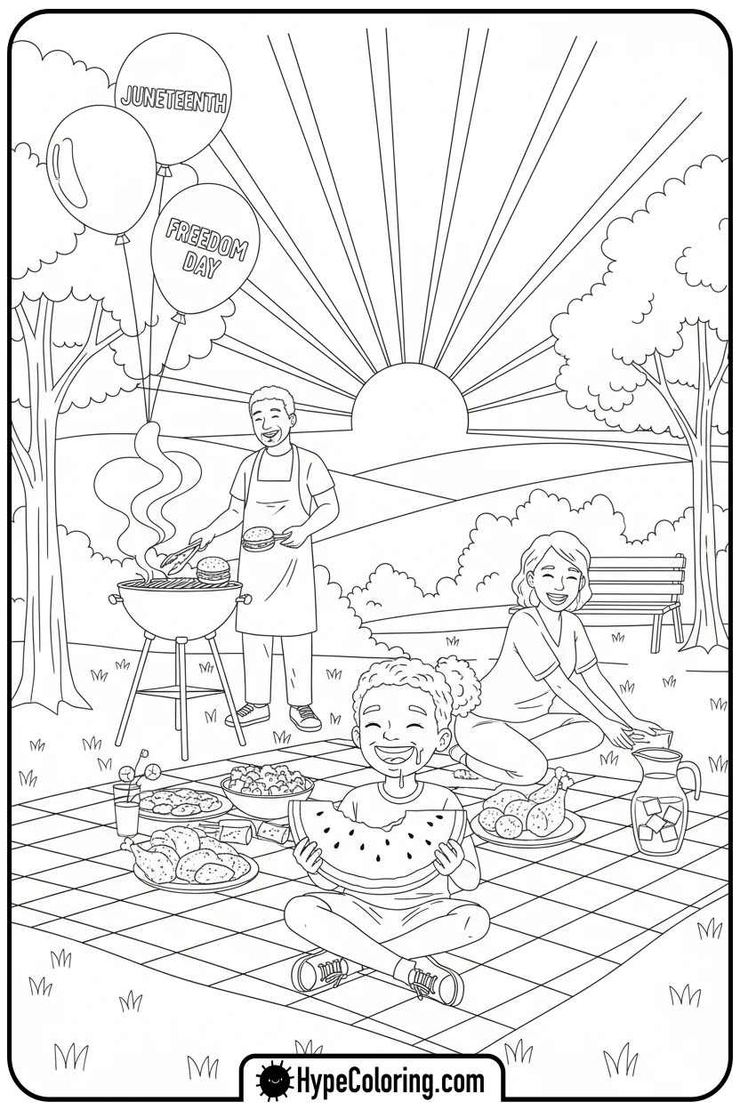 family-enjoying-juneteenth-picnic - juneteenth coloring pages