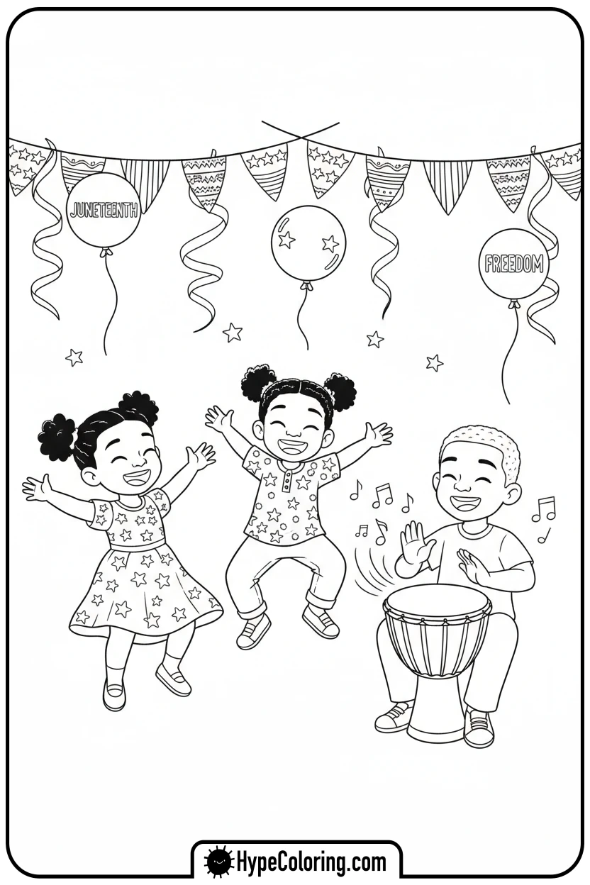 children-dancing-and-playing-music - juneteenth coloring pages