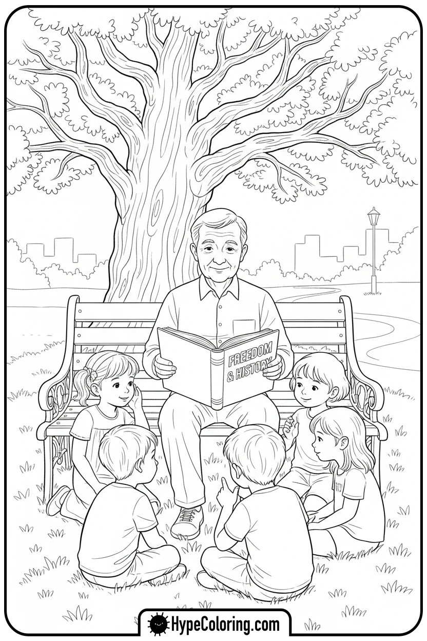 elder-reading-to-children - juneteenth coloring pages