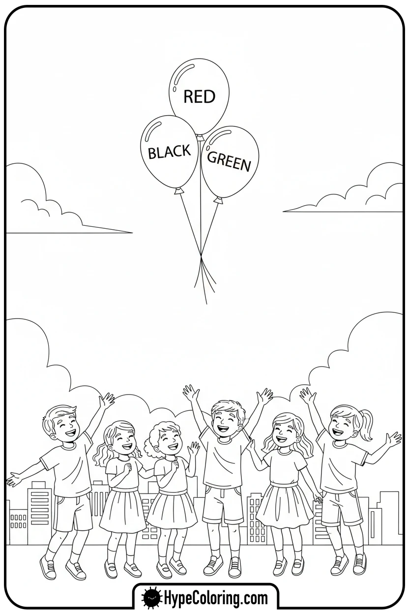 children-releasing-balloons - juneteenth coloring pages
