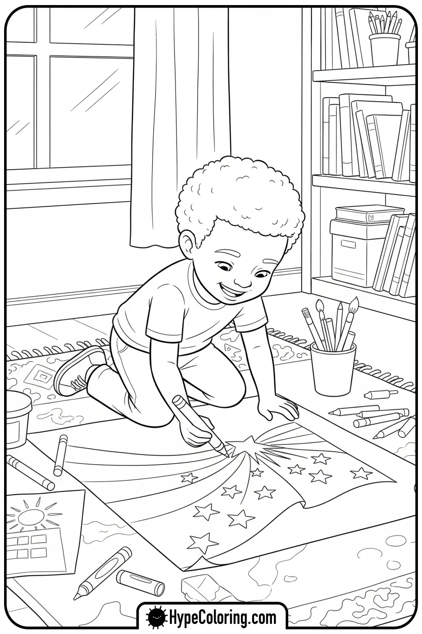child-drawing-juneteenth-flag - juneteenth coloring pages