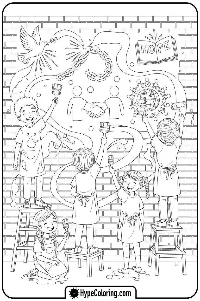 children-painting-a-mural - juneteenth coloring pages