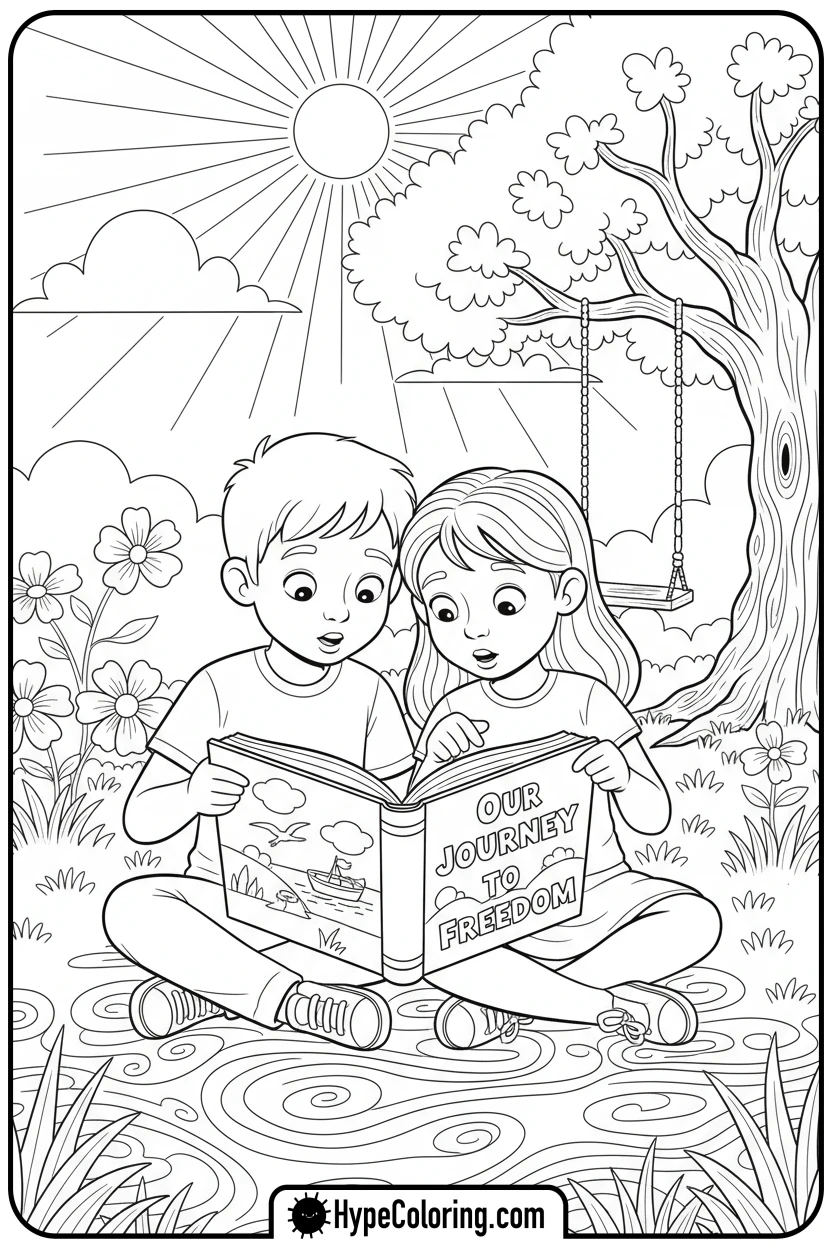 friends-reading-about-freedom - juneteenth coloring pages