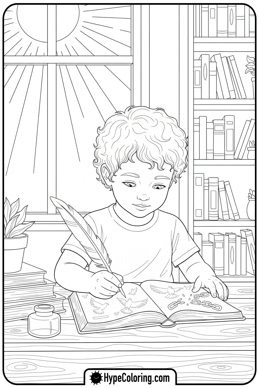 child-writing-in-journal - juneteenth coloring pages
