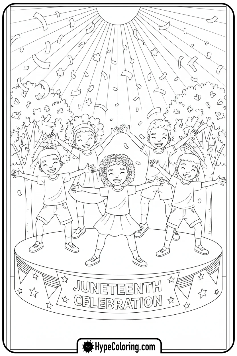 children-performing-a-dance - juneteenth coloring pages