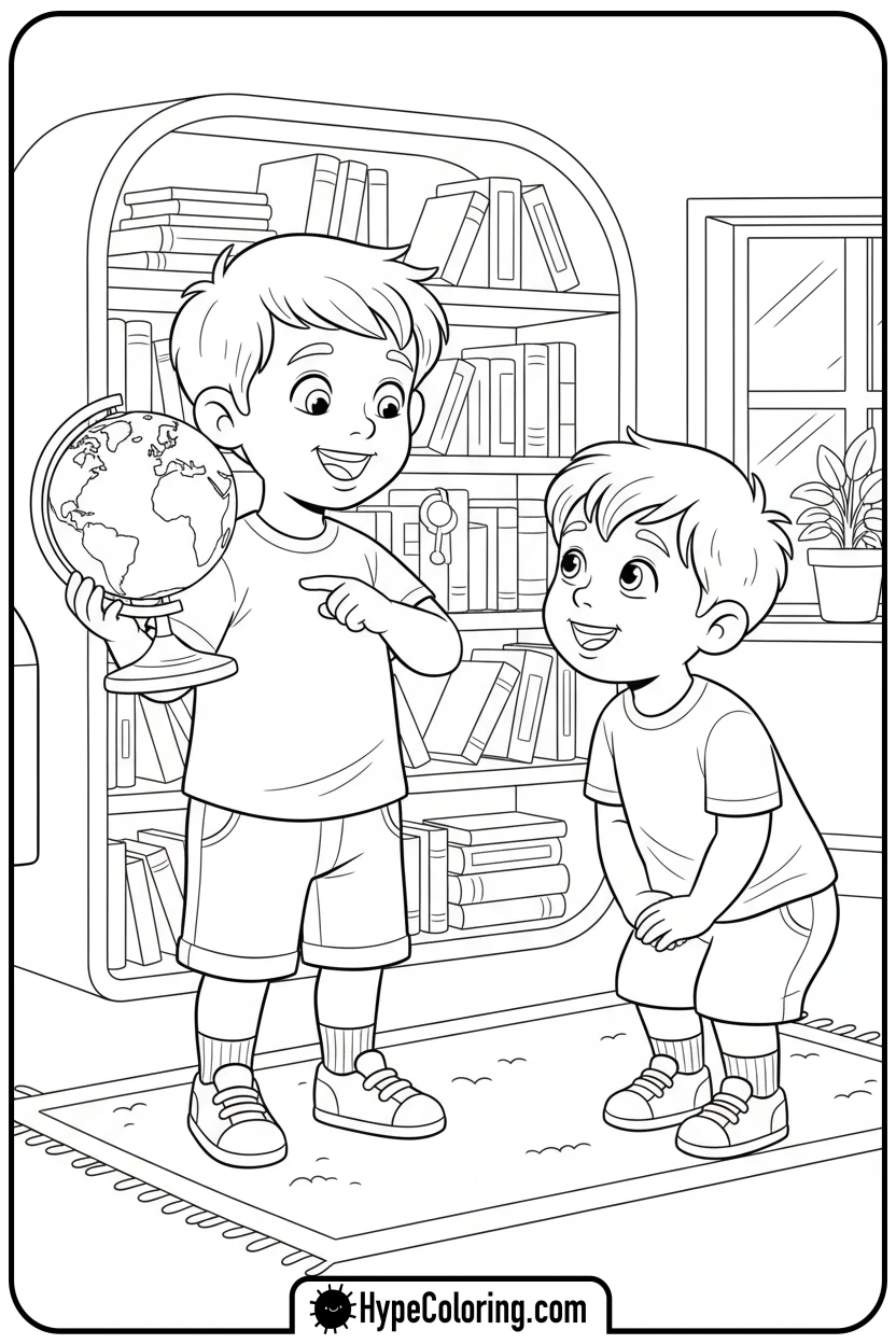 child-teaching-with-globe - juneteenth coloring pages