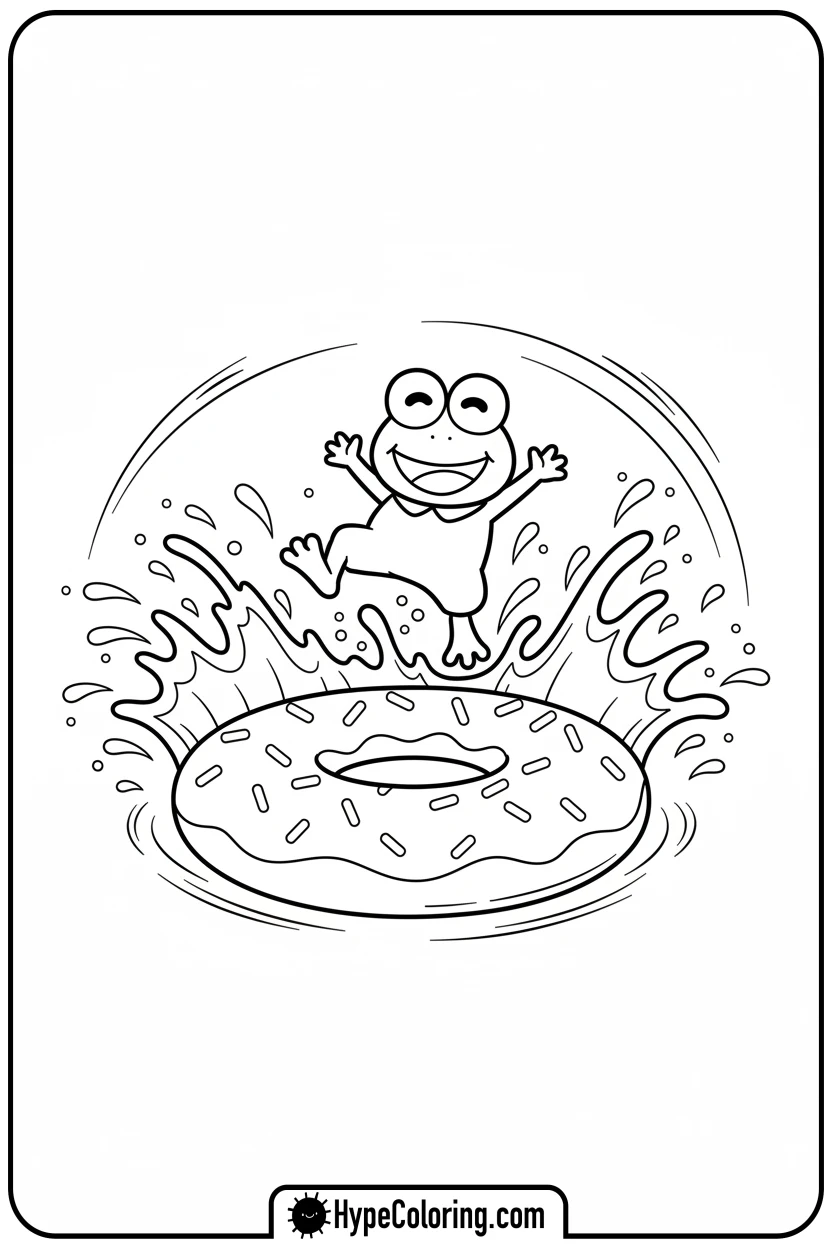 Click to download PDF keroppi-jumping-into-pond - keroppi coloring pages
