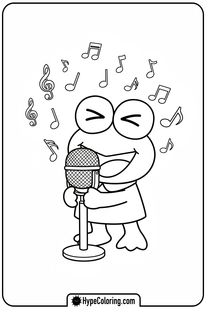 Click to download PDF keroppi-singing-with-microphone - keroppi coloring pages