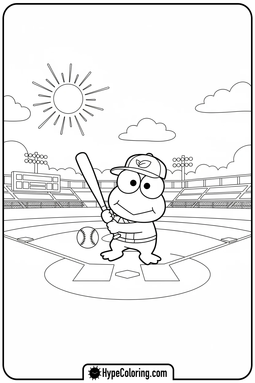 Click to download PDF keroppi-playing-baseball - keroppi coloring pages