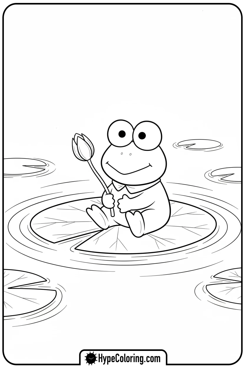 Click to download PDF keroppi-on-lily-pad-with-flower - keroppi coloring pages