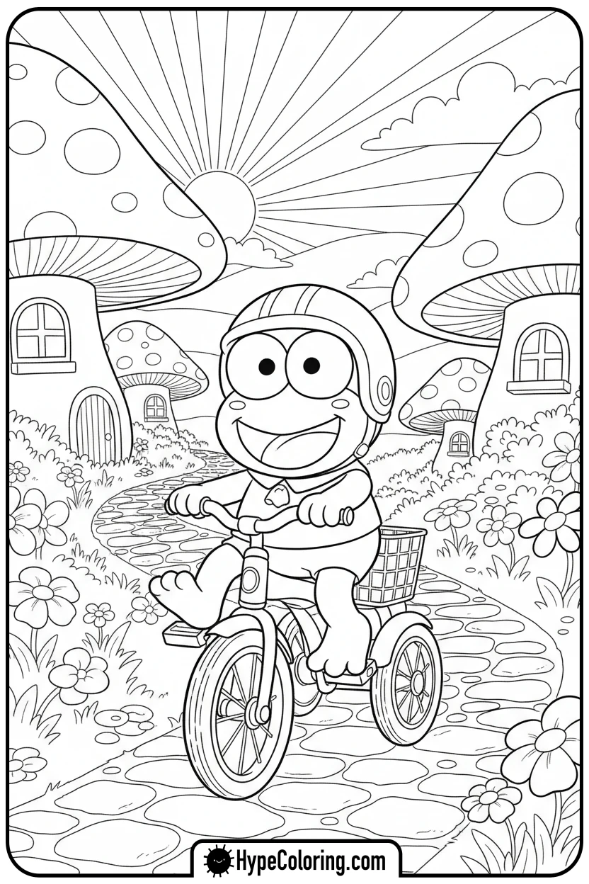 Click to download PDF keroppi-riding-tricycle - keroppi coloring pages