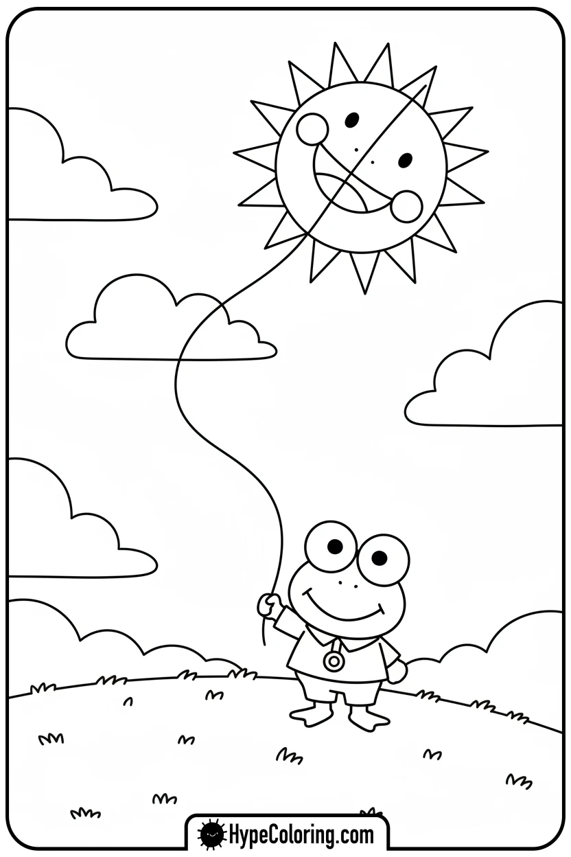 Click to download PDF keroppi-flying-a-kite - keroppi coloring pages