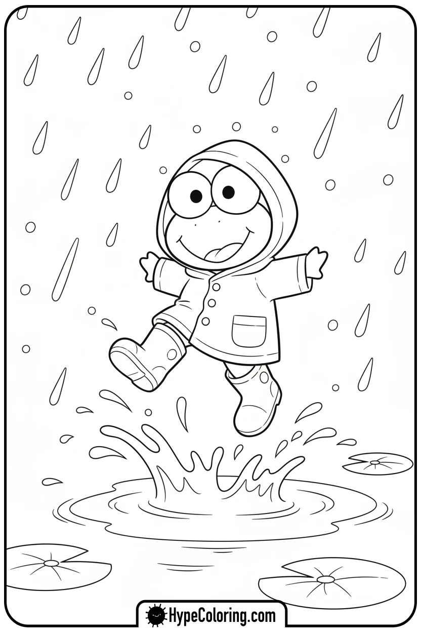 Click to download PDF keroppi-splashing-in-puddle - keroppi coloring pages