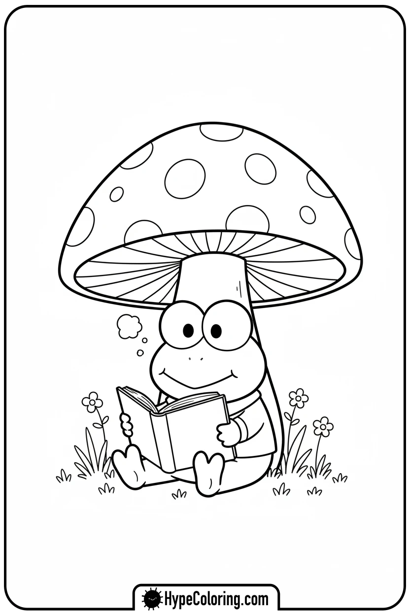 Click to download PDF keroppi-reading-under-mushroom - keroppi coloring pages