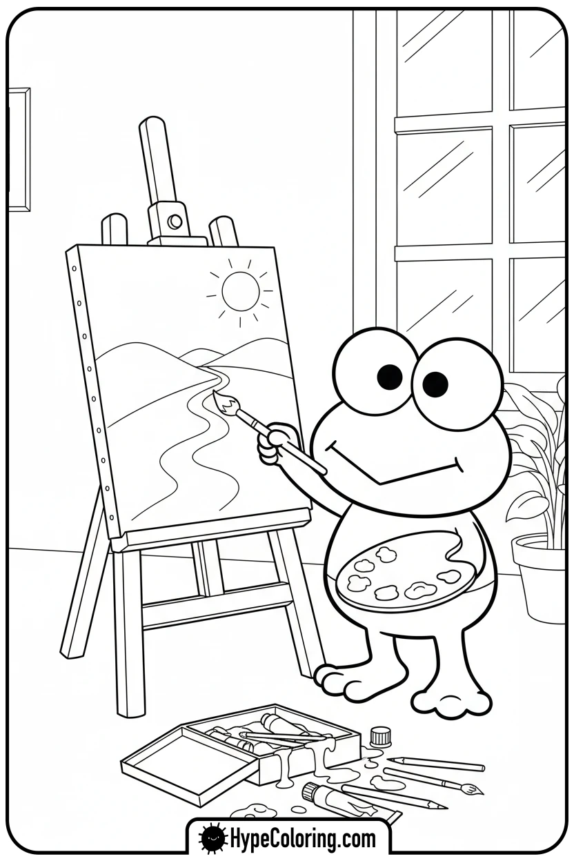 Click to download PDF keroppi-painting-on-easel - keroppi coloring pages